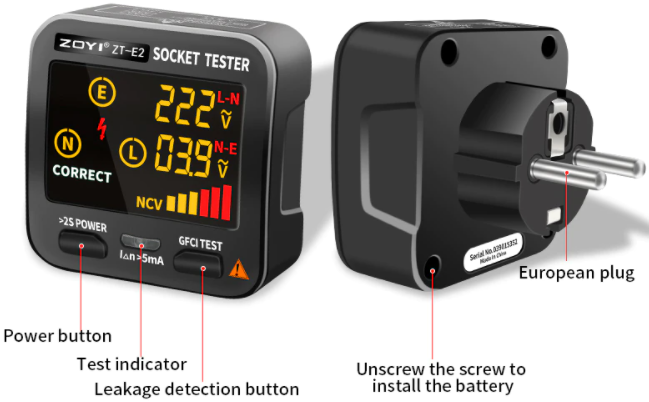 Тестер ZOYI ZT-E2 для розеток УЗО Новые