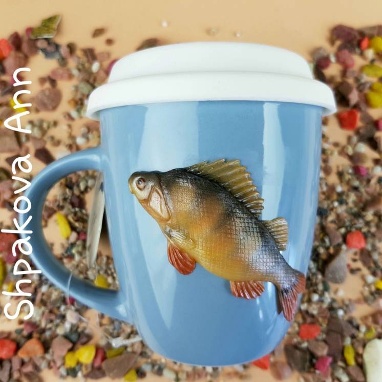 Окунь подарок рыбаку чашка с декором полимерная глина кружка с рыбой